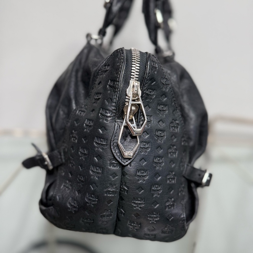 MCM Black Leather Satchel with Silver Accents - Picture 2 of 15